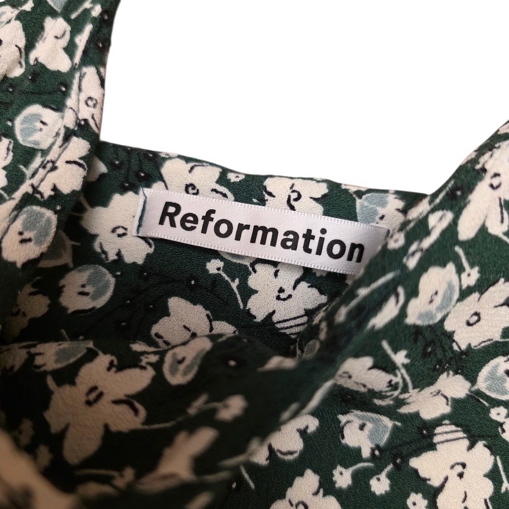 Reformation Floral Green Spaghetti Strap Dress Very Slim Fit L - Picture 9 of 14